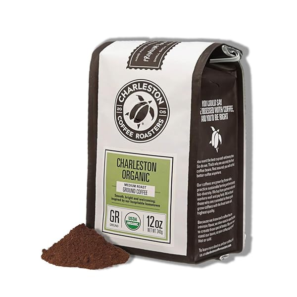 CHARLESTON COFFEE ROASTERS | SPECIALTY ORGANIC GROUND COFFEE | HAND PICKED, PREMIUM SLOW ROAST (CHARLESTON ORGANIC, MEDIUM ROAST) 12OZ