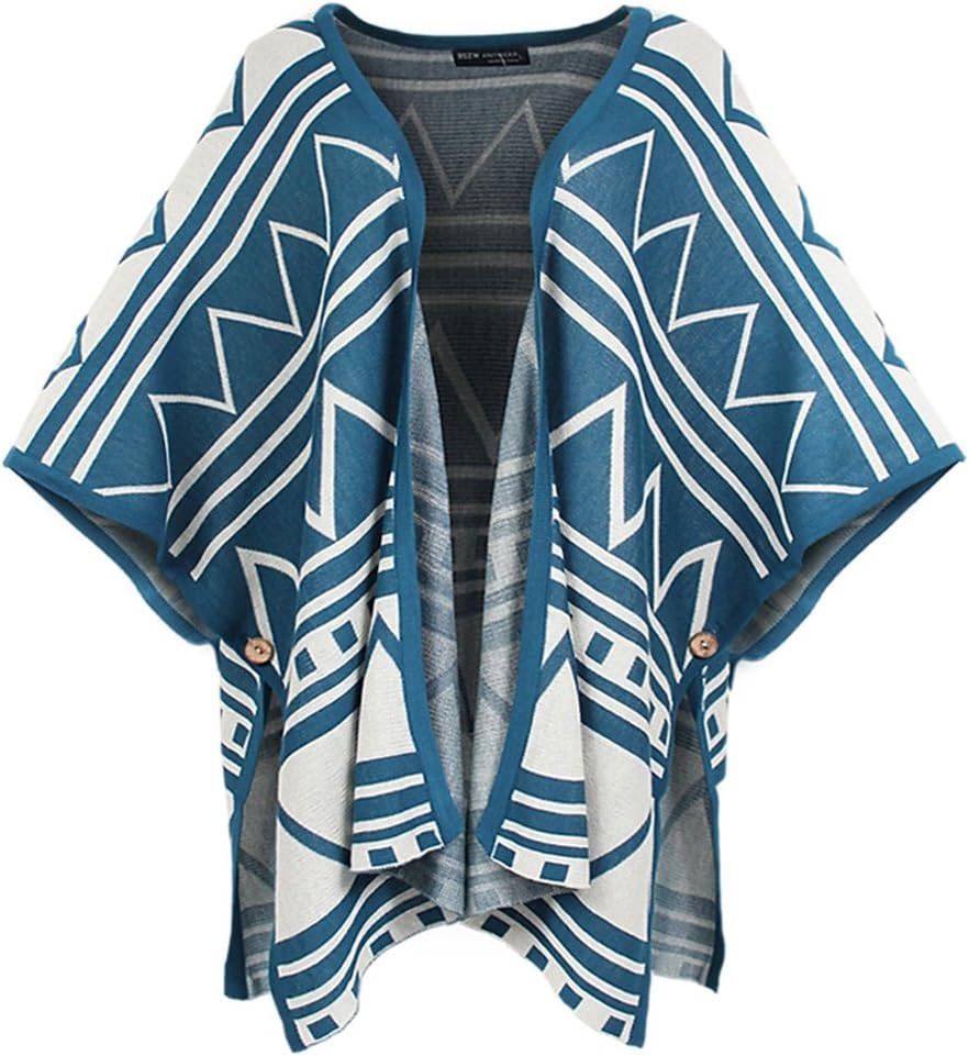 Locomo Totem Symbol Stripe Batwing Sleeve Loose Cape Cardigan Shrug FFJ041BLK