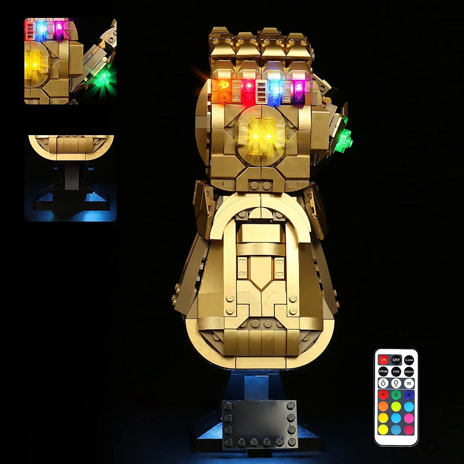LED Light Set Compatible with Lego Infinity Glove, Decorative LED Lighting Set Compatible with Lego 76191 Thanos Glove with RGB Remote Control, Changeable Colour Base (Not Model)