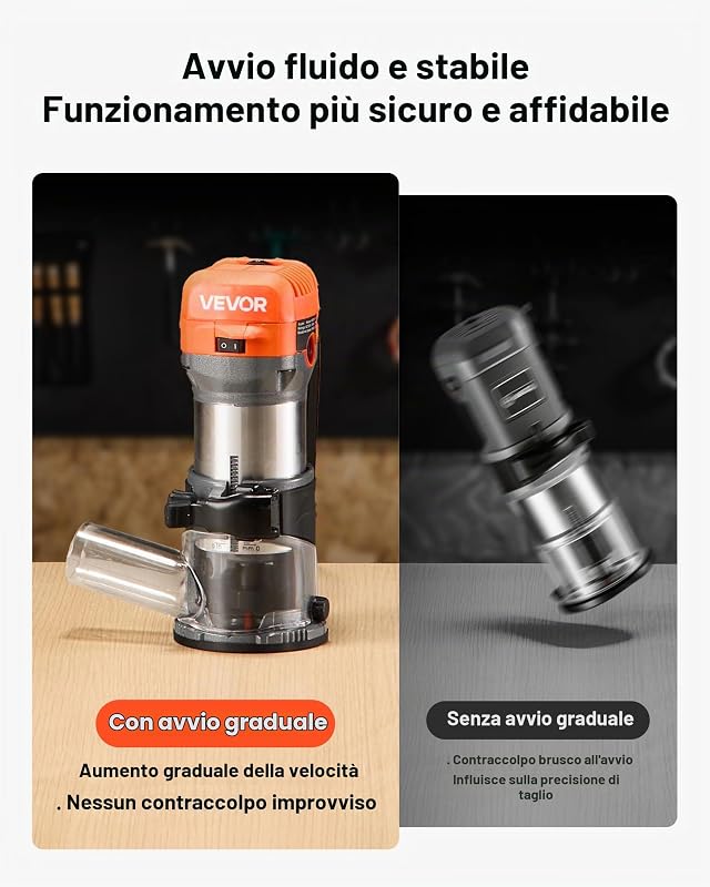 Rifilatrice Fresatrice per Legno con Cavo 710 W, Fresatrice Palmare Velocità Variabile Avviamento Graduale, Rifilatrice per Finitura Bordi Lavorazione Legno Profondità Regolabile max 20 mm
