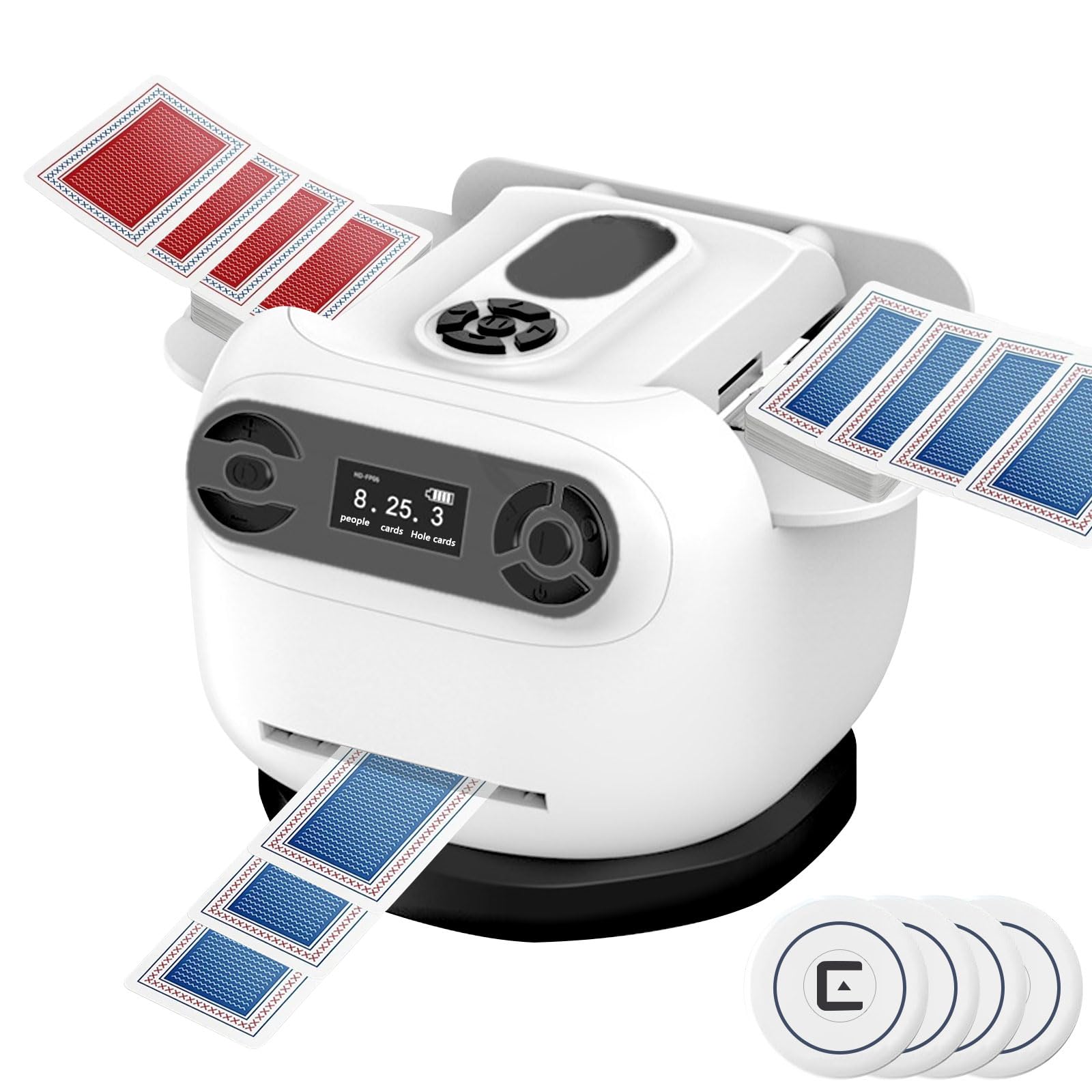 2-in-1 Automatic Card Shuffler and Dealer Machine, 1-2 Deck, 4 Wireless Remotes, Support 8 Players, 90°/180°/360° Dealing, for Poker, Blackjack, UNO, Phase 10, Rummy & Home Games