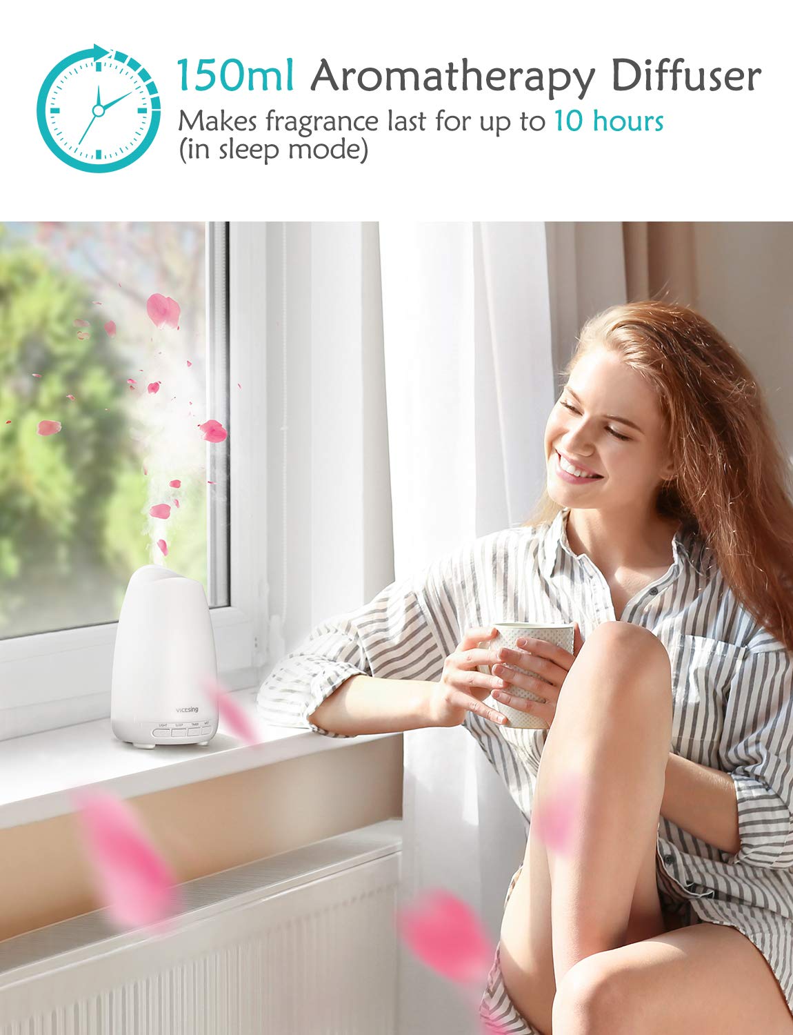 VicTsing 150ml Essential Oil Diffuser, 3rd Version Aromatherapy Diffusers Ultrasonic Cool Mist Humidifier with Sleep Mode, Waterless Auto-Off & 8-Color LED Light for Home Office Room Baby-White : Beauty