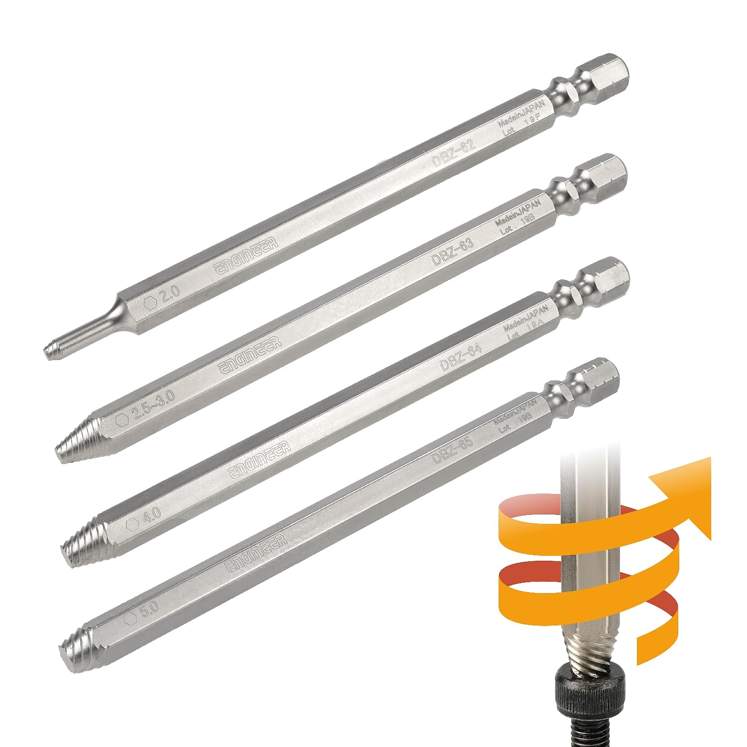 Screw Remover and Extractor BIT Set (for HEX Socket Head Type Screws) - Easy Removal of Ruined Hexagonal Head Screws. ENGINEER DBZ-20
