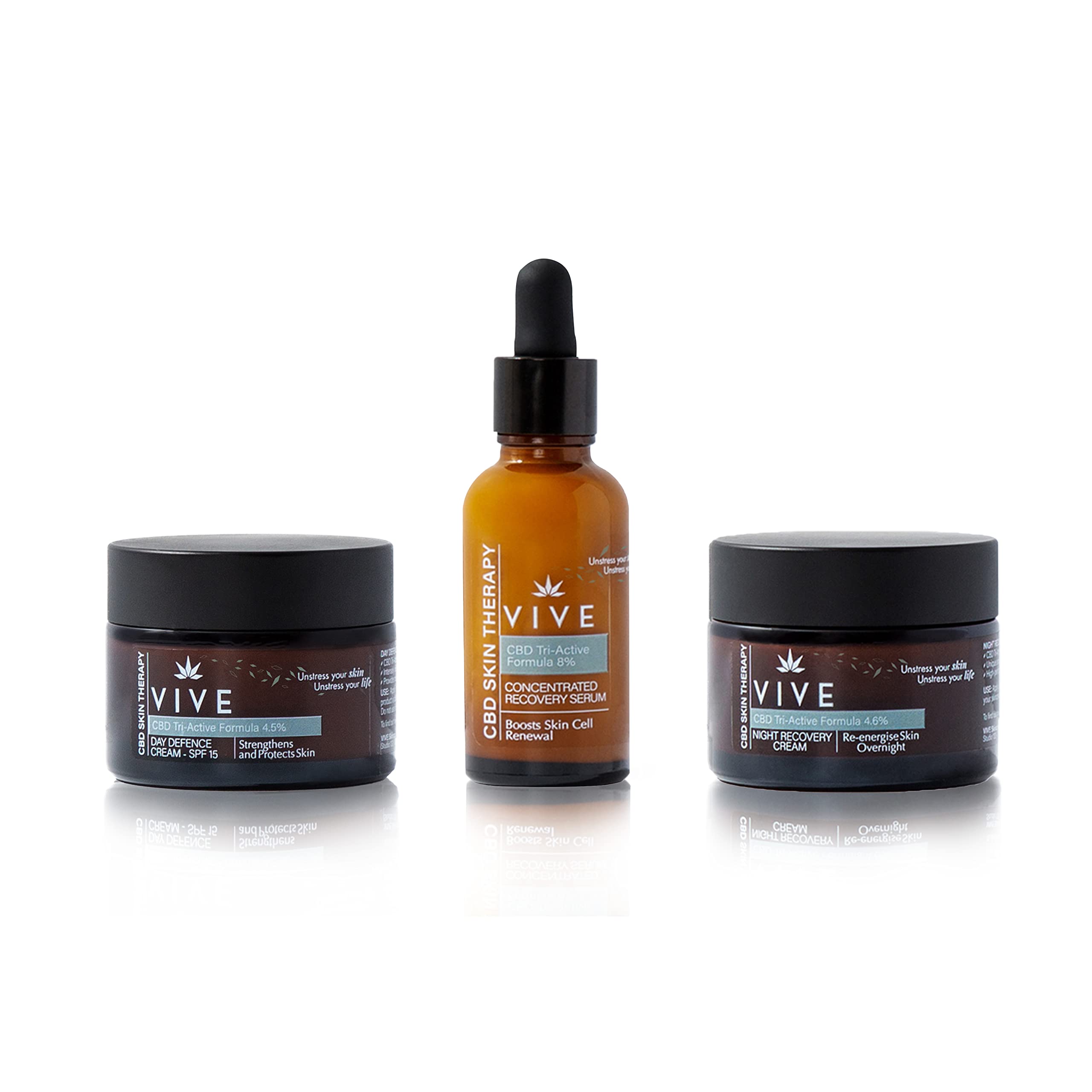VIVE Skin Therapy - Deep Restore Ritual - Recovery Serum + Day Face Cream + Night Cream Recovery - Anti Blemish Treatment - Anti Inflammatory - Face Cream for Mature Skin