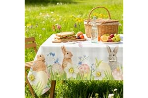 Xugoox Easter Tablecloth 59x83 Inch, Spring Floral Buffalo Plaid Bunny Table Cover for Easter Party Decor, Picnic Dining Tabl