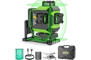 Huepar 4x360 Laser Level Self-leveling 4D Green Beam Cross Line 16 Lines Tiling Floor Laser Tool -2x360 Horizontal/Vertical Laser Lines -rechargeable Li-ion Battery & Integrated Magnetic Bracket 704CG