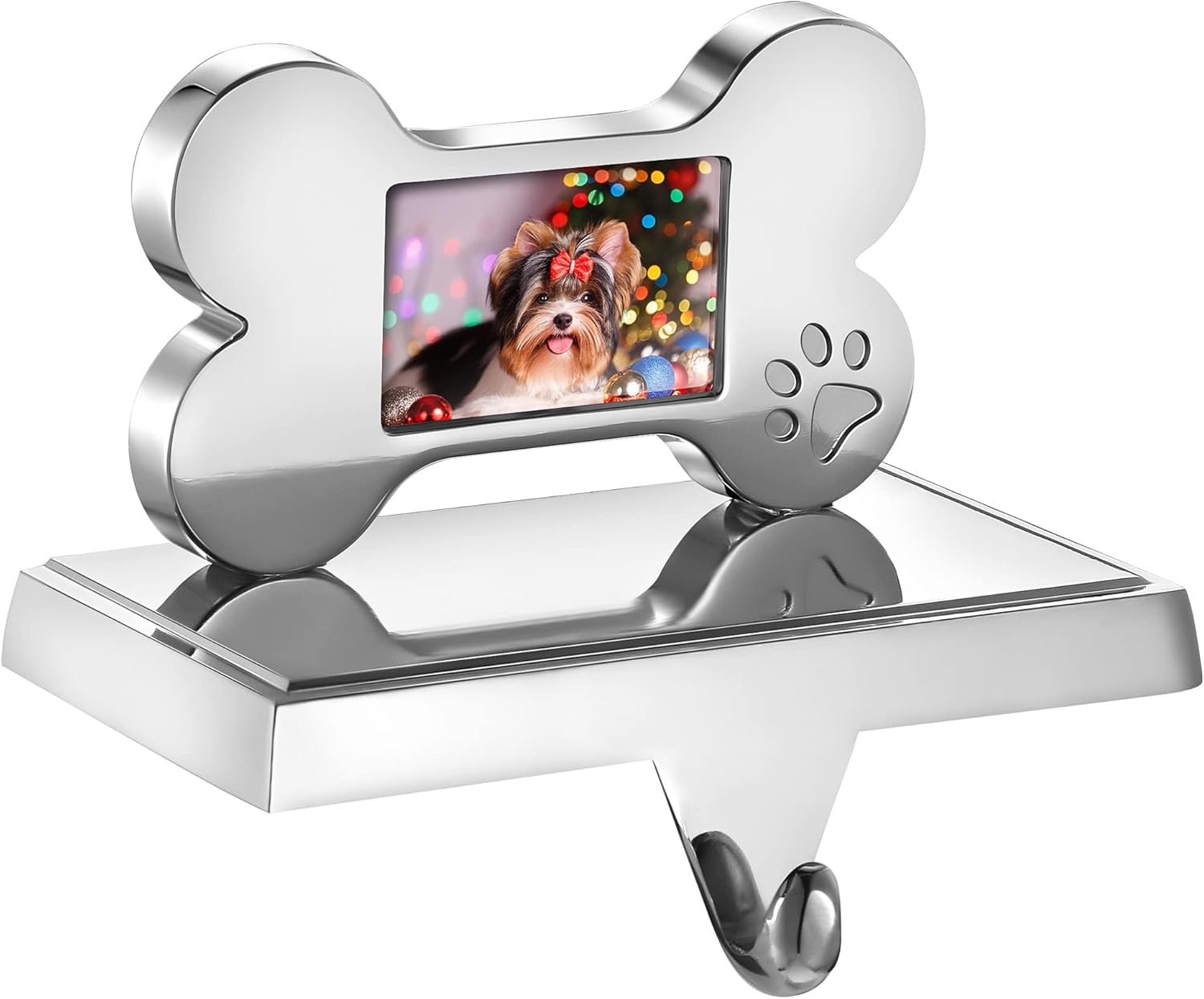 Ornament Hooks - Christmas Stocking Holders for Mantle Stocking Hangers Dog Bone Hooks Fireplace Metal Stocking Holders Photo Frame Hangers Picture Decoration Hook for Christmas Holiday Decor (Silver,1 Piece)