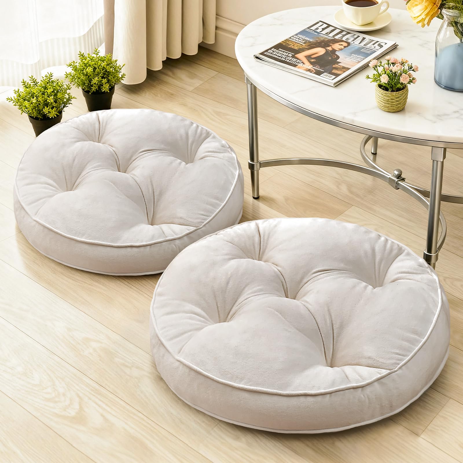 Photo 1 of 1 MIDDLE ONE Floor Pillow Set of 2, Memory Foam Meditation Cushion, Floor Cushions for Adults Sitting, Large Round Seat Cushions for Yoga, Living Room, 20x20 Inch (Round | Off-White)