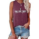 BLACKMYTH Women's Graphic Pray Wait Trust Cross Graphic Tank Tops