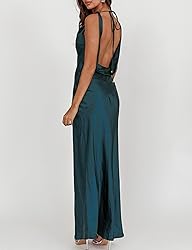 Satin Cowl Neck Sleeveless Backless Maxi Wedding