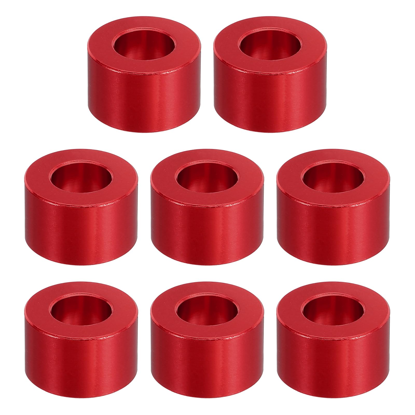 PATIKIL M10 Aluminum Spacer, 8 Pcs Metal Spacers Aluminum 10.5mm ID x 20mm OD x 12mm L Aluminum Spacer Screw Standoff Round for 2/5in or M10 Screw Bolt,Red