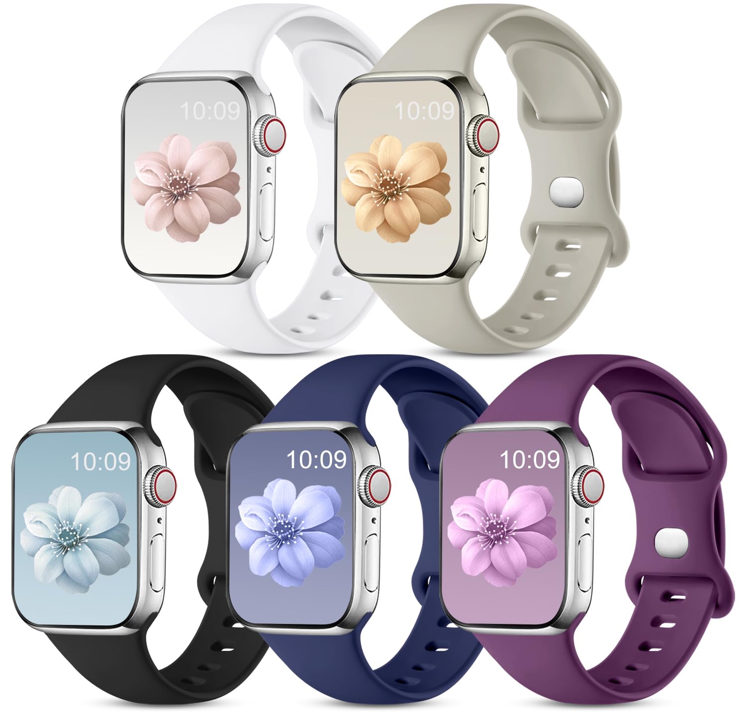 CeMiKa 5 Pack Straps Compatible for Apple Watch Strap 40mm 38mm 41mm 42mm 44mm 45mm 46mm 49mm, Soft Silicone Sport Band for iWatch Series 11 10 9 8 7 6 5 4 3 SE SE3, Women Men, 38mm/40mm/41mm-S/M