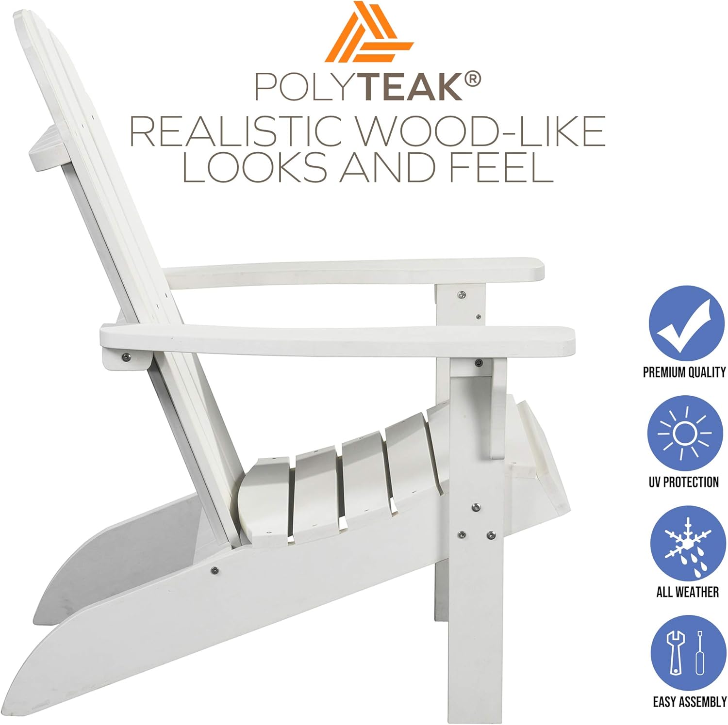 PolyTEAK Traditional Element Faux Wood Poly Adirondack Chair, White | Adult-Size, Weather Resistant, Made from Special Formulated Poly Lumber Plastic…: Kitchen & Dining