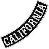 VEGASBEE&reg; California Patch Embroidered Iron-On Patch Biker Jacket Rider Vest Bottom Rocker 12" USA Original (Black-White)