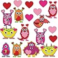 NBjiuyin 44 Pieces Valentine's Day Monster Cutouts Lovely Mini Hearts Accents Cut-Outs Party Decorations with 60 Glue Point Dots for Bulletin Board Classroom School Monster Valentine's Day Party