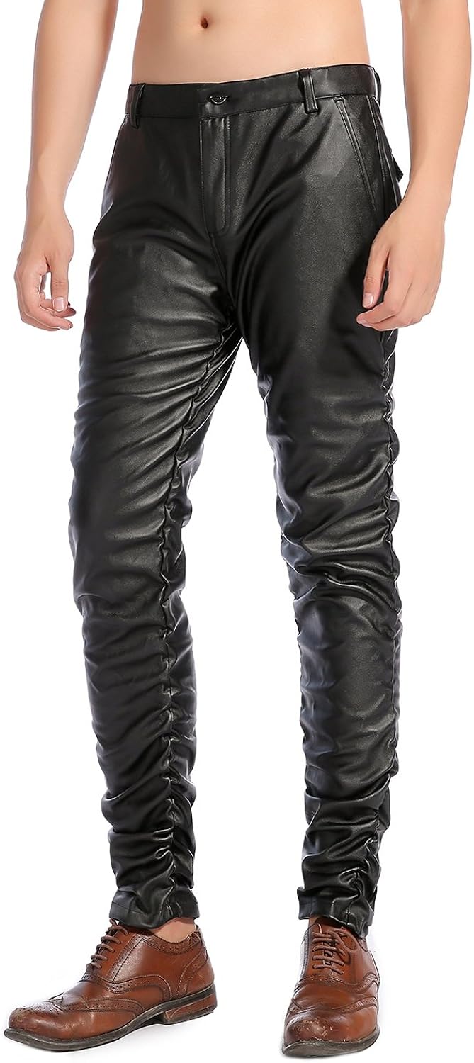 Amazon.com: Idopy Men`s PU Metallic Shiny Faux Motorcycle Leather Pants Trousers: Clothing