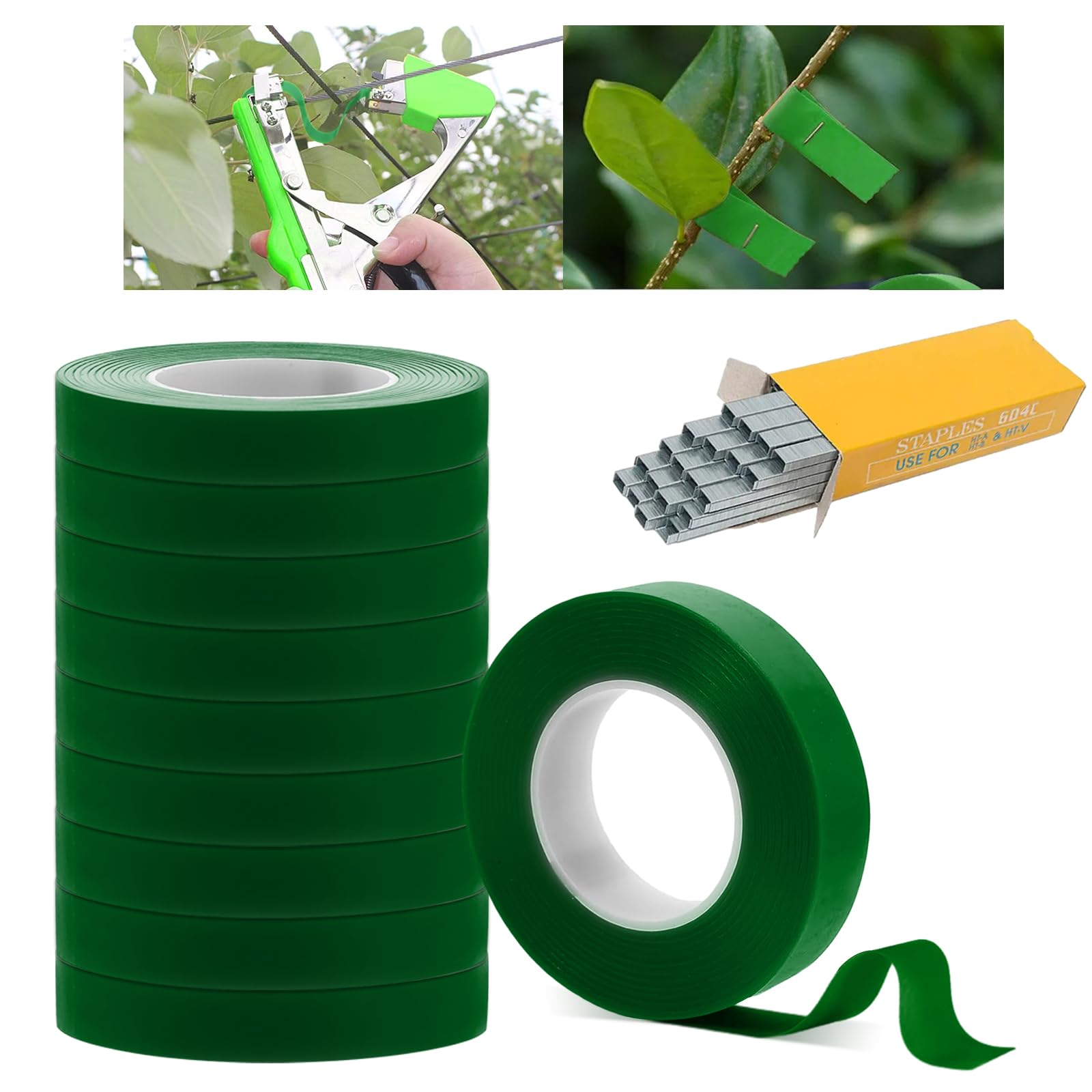 TOGETDREAM 10pcs Plant Ribbon Binding Tape for Plant Tying Machine, Garden Tape Roll Plant Tape, 10 rolls of Plant Tying Machine Tape Accessories For Fruit Flower Vegetable with 10000pcs Staples