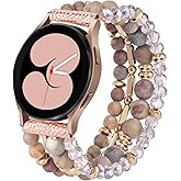 VISOOM Beaded Boho Bracelet Compatible for Samsung Galaxy Watch 8/7/6/5/4 40/44mm Bands/Active 2 Watch 4 Classic 42mm Band Women, 20mm Handmade Elastic Crystal Beads Bracelet for Galaxy Watch 5 pro