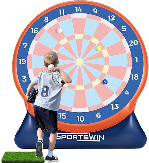 SPORTSWIN 6ft Giant Inflatable Golf Dart Board Games, Golf Games for Adults Outdoor Including Inflatable Dartboard, Air Pump, 12 Golf Balls, Chipping Mat, Giant Yard Games for Adults (Orange)