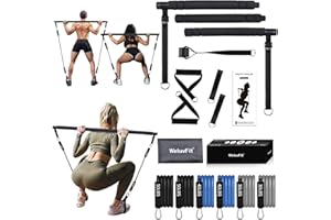 WELUVFIT Multifunctional Portable Pilates Bar Kit with Resistance Bands, Door Anchor for Resistance Bands-Home Gym Equipment with Handles -Stackable Pilates Flexbands Supports Full-Body Workouts for Yoga