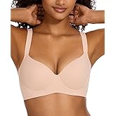 Lingesxy Seamless T-Shirt Bras for Women Back Smoothing Comfort Lightly Padded Bra Support Underwire Beige 42C
