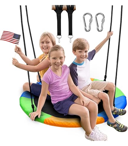 40 Inch Saucer Tree Outdoor Round Platform Swing With Pillow And Handle