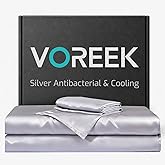 Silver Infused Bed Sheets - 20% Silk Blend Sheet with Self-Cleaning Technology for 3X Freshness Sleep, Luxe Soft Temperature Regulating Cooling Sheets for Hot Sleep (MoonlightGray,Queen)