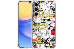 Tobelint Case for Samsung Galaxy A15 with Pop Culture Design,Aesthetic Cartoon Sticker Bomb Art Collage Pattern for Men Women,Clear Slim Soft TPU Bumper Case,6.5”(Pop,A15)