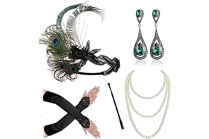 Cizoe 1920s Gatsby Accessories Set for Women Flapper Headband 20s Headpiece Necklace Gloves(ec)