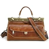 CONTACTS Full Grain Leather Doctor Bag Purse for Women Handbag Small Shoulder Bag Vintage Top Handle Satchel Bag with Metal Clasp Frame