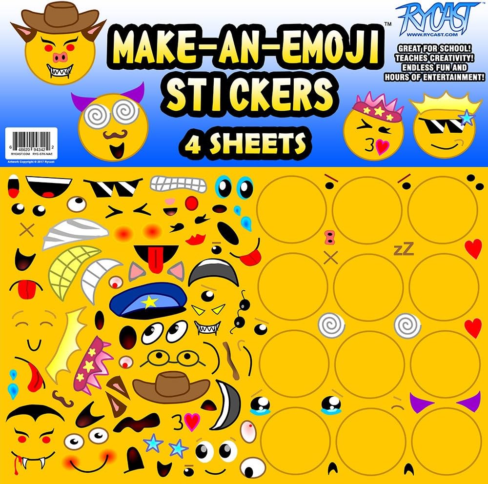 Rycast Make-an-Emoji Creative Sticker Sheet Set, Make Your Own Emoji Faces, for Children, Kids, Parents, Teachers, School, Crafts, Calendars, Planners, Scrapbooks