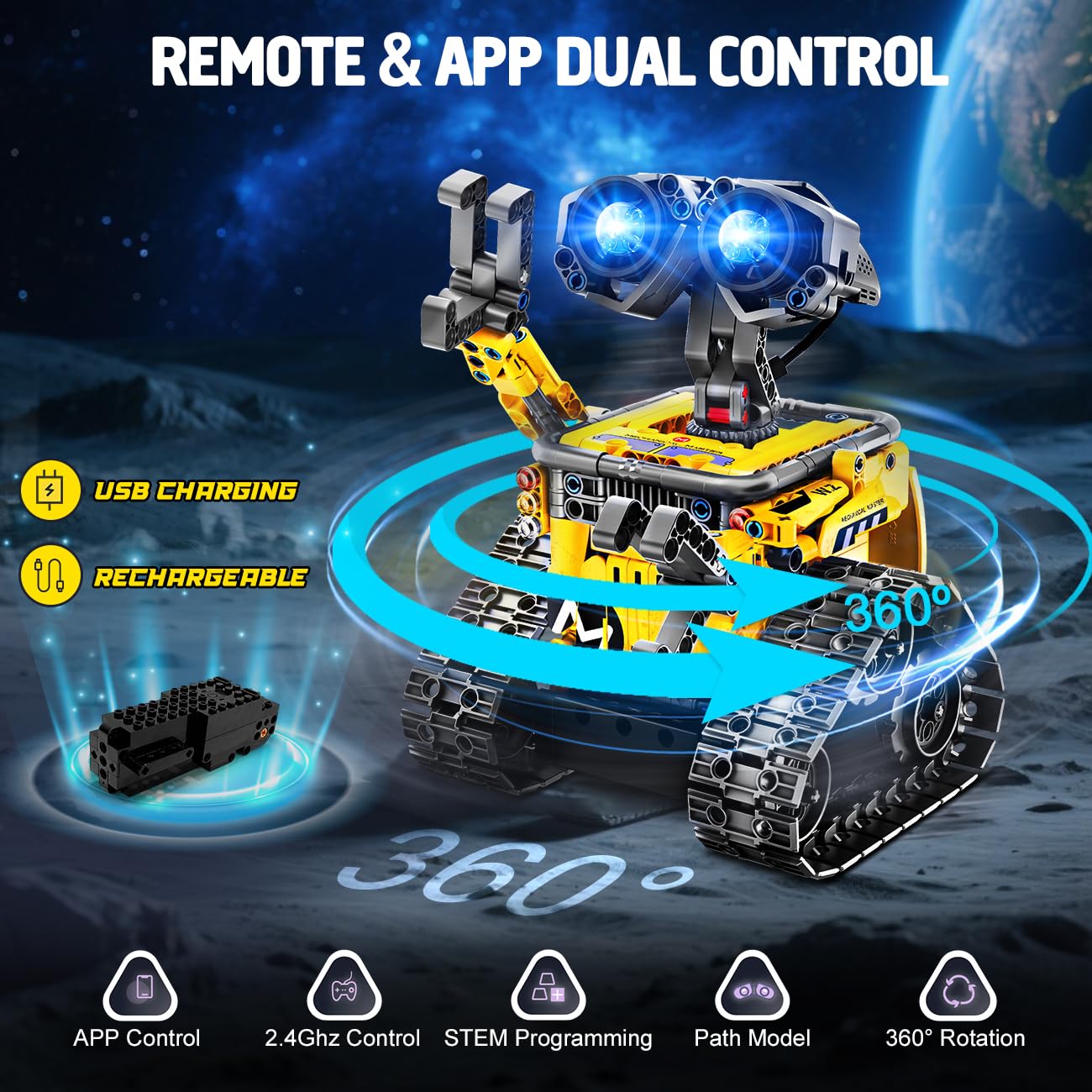 HiWEEGO Technik Roboter für Kinder Bausatz - 5-in-1 mit Fernbedienung und App Steuerung | 520 Stück RC Wall Roboter/Tech Robot Wiederaufladbarer Geschenke für 6-12+ Jahre alte Jungen Mädchen 3