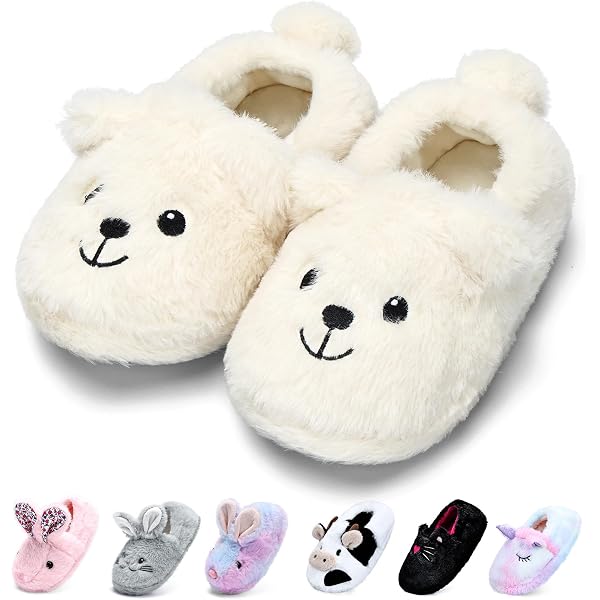 Annitop Fuzzy Animal Slippers For Women, Anti-Skid Cute Christmas Slippers Fluffy Dog Slippers Puppy Polar Bear Slippers Reindeer Slippers,Memory Foam Winter Indoor House Bedroom Shoes For
