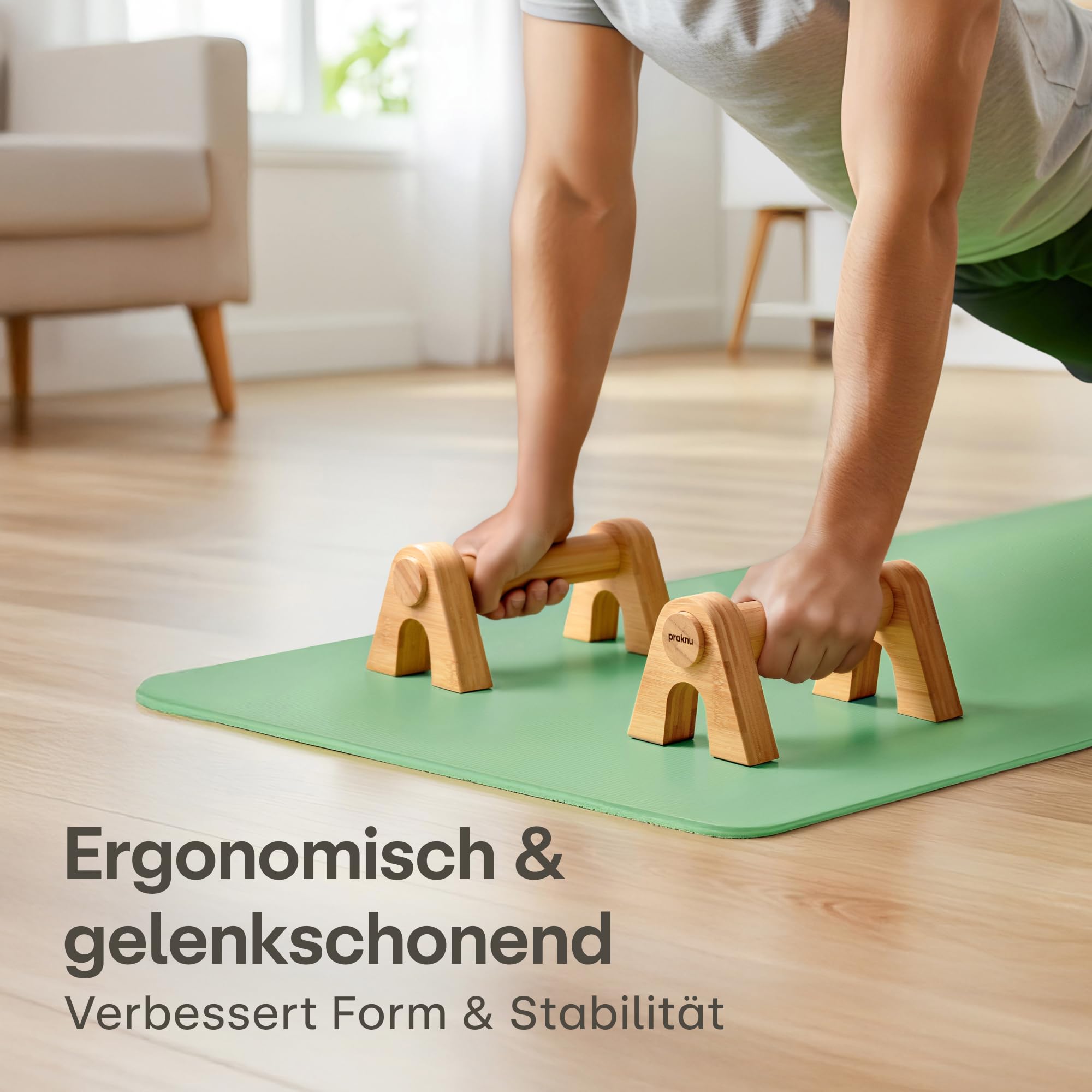 Praknu Liegestützgriffe aus Holz - 2x Rutschfeste Parallettes mit Tasche - Ergonomische Dip Barren für Fitness & Liegestütze - Calisthenics Equipment Für Zuhause & Outdoor – Push Up & Handstand Griffe 2