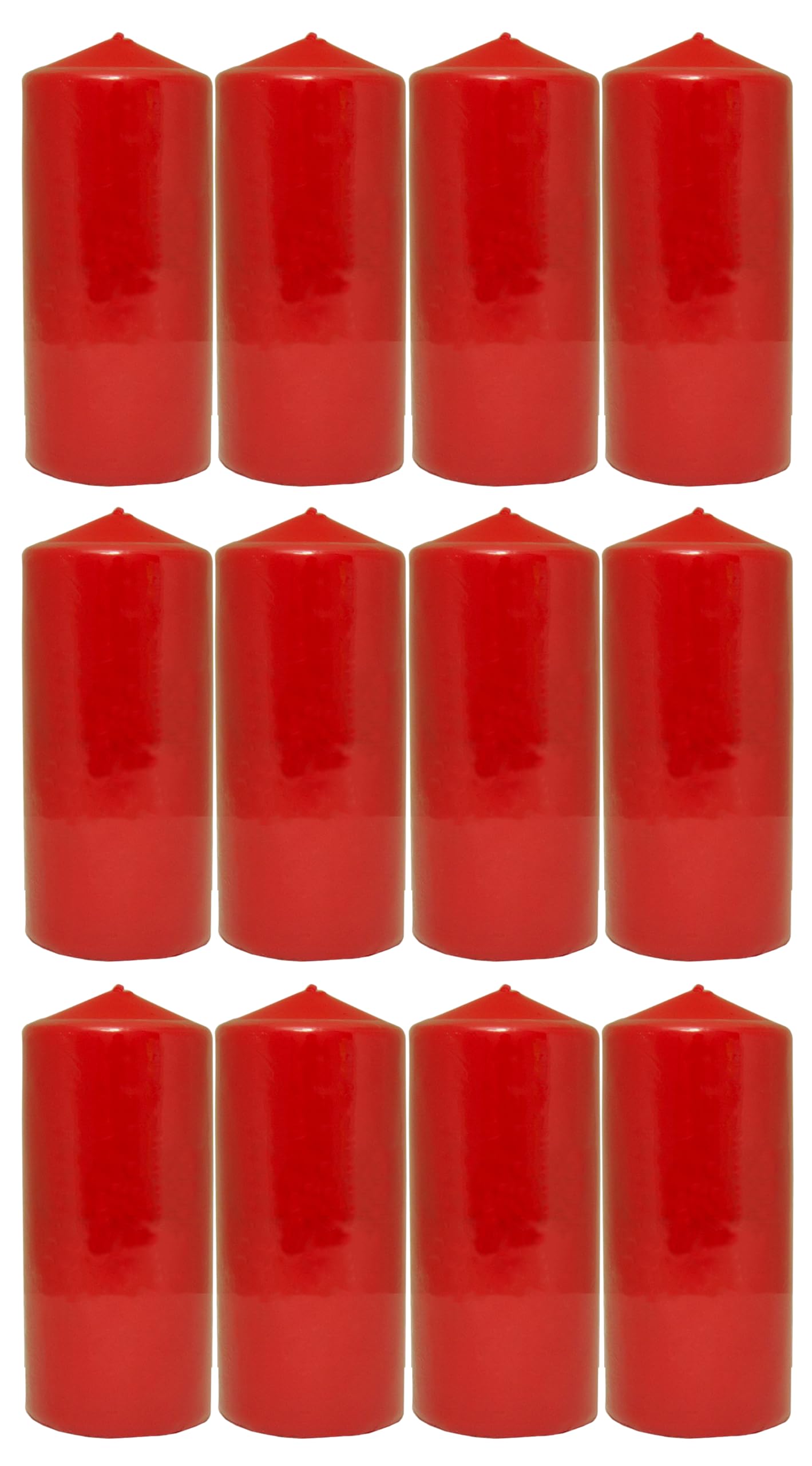 Aromatis Red Pillar Candles Unscented Large XXL 150 x 70 mm Pack of 12 Odourless Block Press Candles Long Burn Time 48-50 Hours Decoration