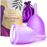 EcoBlossom Menstrual Cup Kit - Tampon, Pad, and Disc Alternative Product - Wear for 12 Hours - Reusable Period Cup/Copa Designed with Soft Flexible Medical-Grade Silicone (Small & Large)