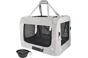Petseek Extra Large Cat Carrier Soft Sided, Portable Small Dog Carrier for 2 Cats, 24"x16.5"x16" Car Travel Folding Comfortable Design with Bowl, Grey