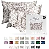 Tafts Silk Pillow Cases - 22mm 100% Pure Mulberry 6A Silk Pillowcase for Hair & Skin with Zipper Closure, Cooling, Natural, Organic, Double Sided Silk Pillow Case (Leopard, Queen 20"x30", 2pc)