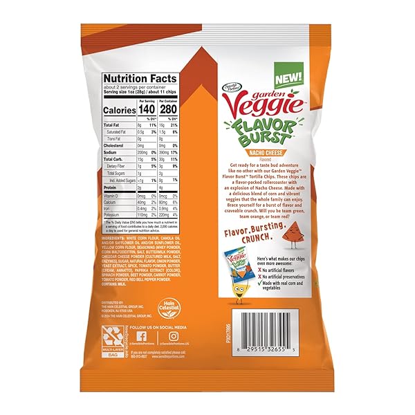SENSIBLE PORTIONS GARDEN VEGGIE FLAVOR BURST TORTILLA CHIPS, NACHO, 2 OZ (PACK OF 12)