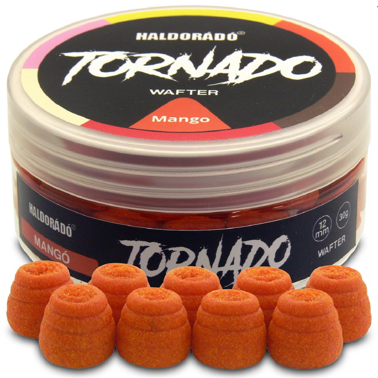Haldorado Tornado Smoking or Bleeding Pellet Boilie Bait, Wafters for Carp Fishing, Special Shape, 100% Biodegradable,12 mm wide and 11 mm long, Mango
