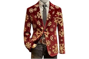 Christmas Blazer Men Corduroy Christmas Print Holiday Party Jacket Single Breasted Slim Fit Business Office Blazer