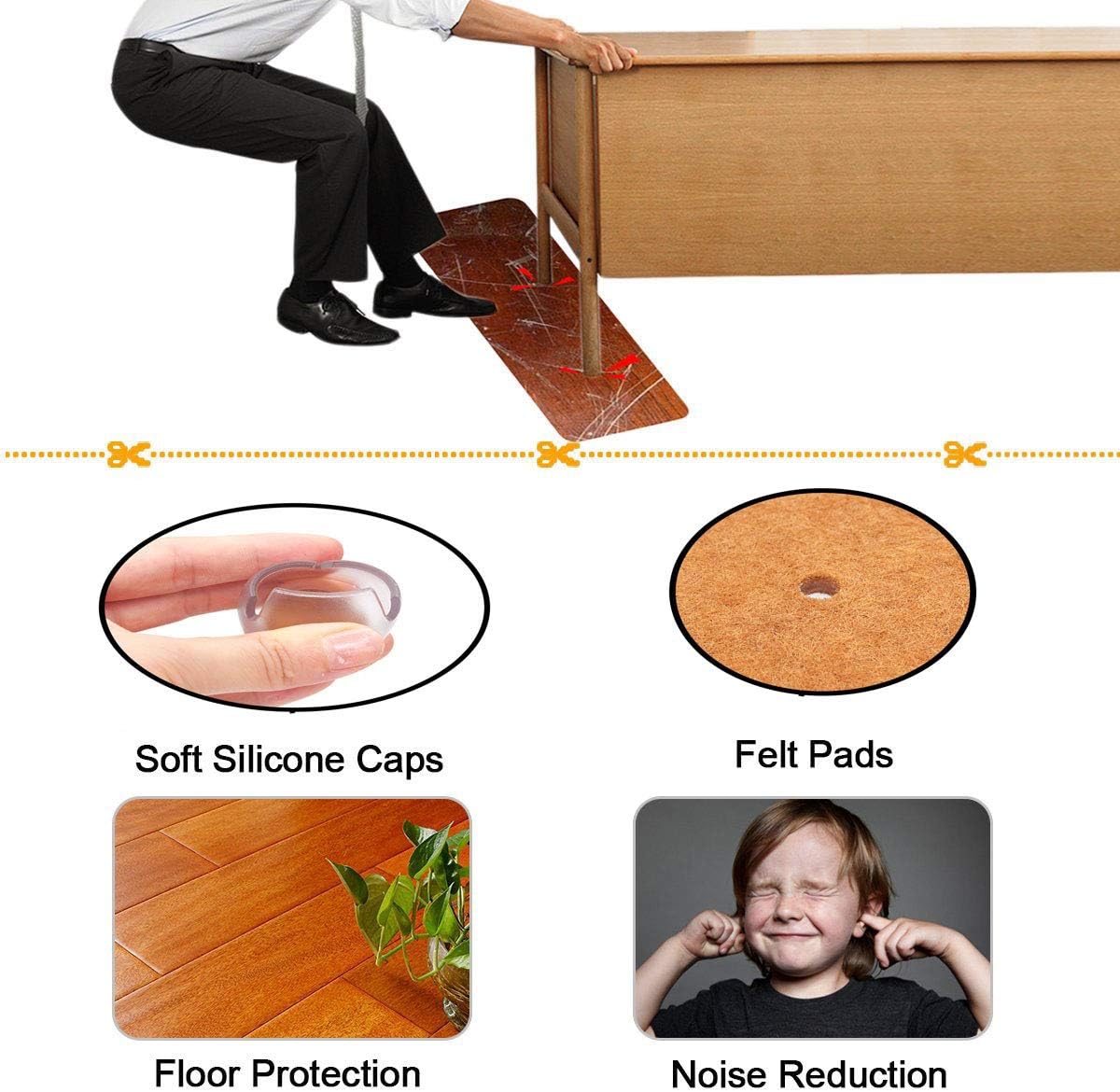 TSACTE Chair Leg Caps, Round Clear Silicone Table Furniture Leg Feet Tips Covers Wood Floor Protectors, Felt Pads - Image 5