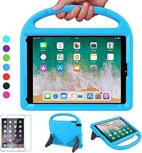 VICVOL Kids Case for iPad 9.7 2018/2017 / Air 1/2 / Pro 9.7, Shockproof Protective Durable Handle Stand Bumper Cover with Screen Protector for 9.7-inch iPad 5th/6th Gen, Blue