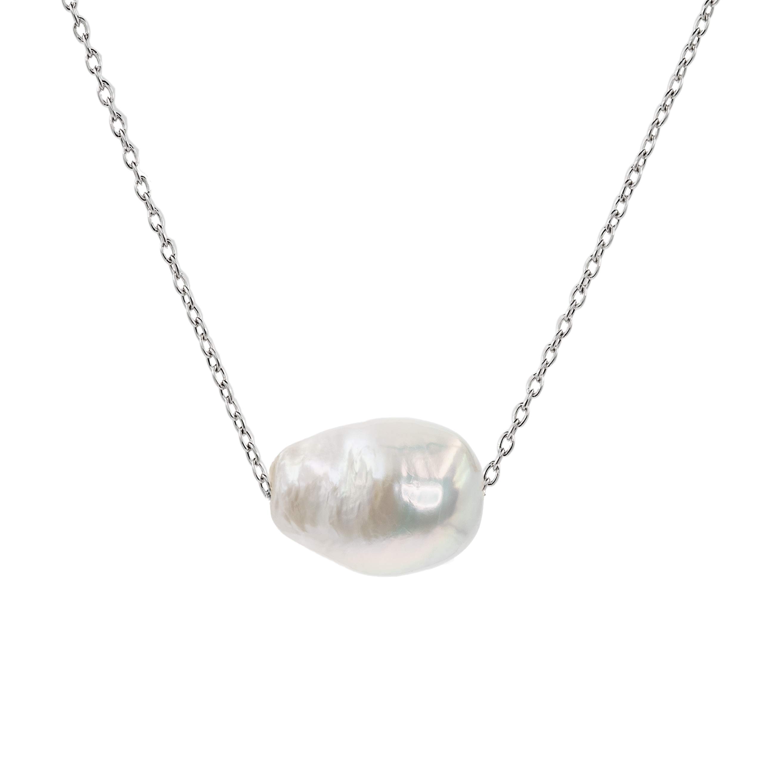 Secret & You Women's Pearl Pendant Necklace Freshwater Cultured Pearl Baroque shape 12-13 mm - 925 Sterling Silver Chain and Pendant Rhodium or 18k Gold Plated 38 to 45 cm long.