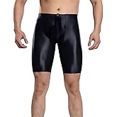 FEOYA Men's Shiny Glossy Oily Compression Shorts Tights Bulge Pouch Skinny See Through Sheer Trunks Bottoms for Bodybuilding
