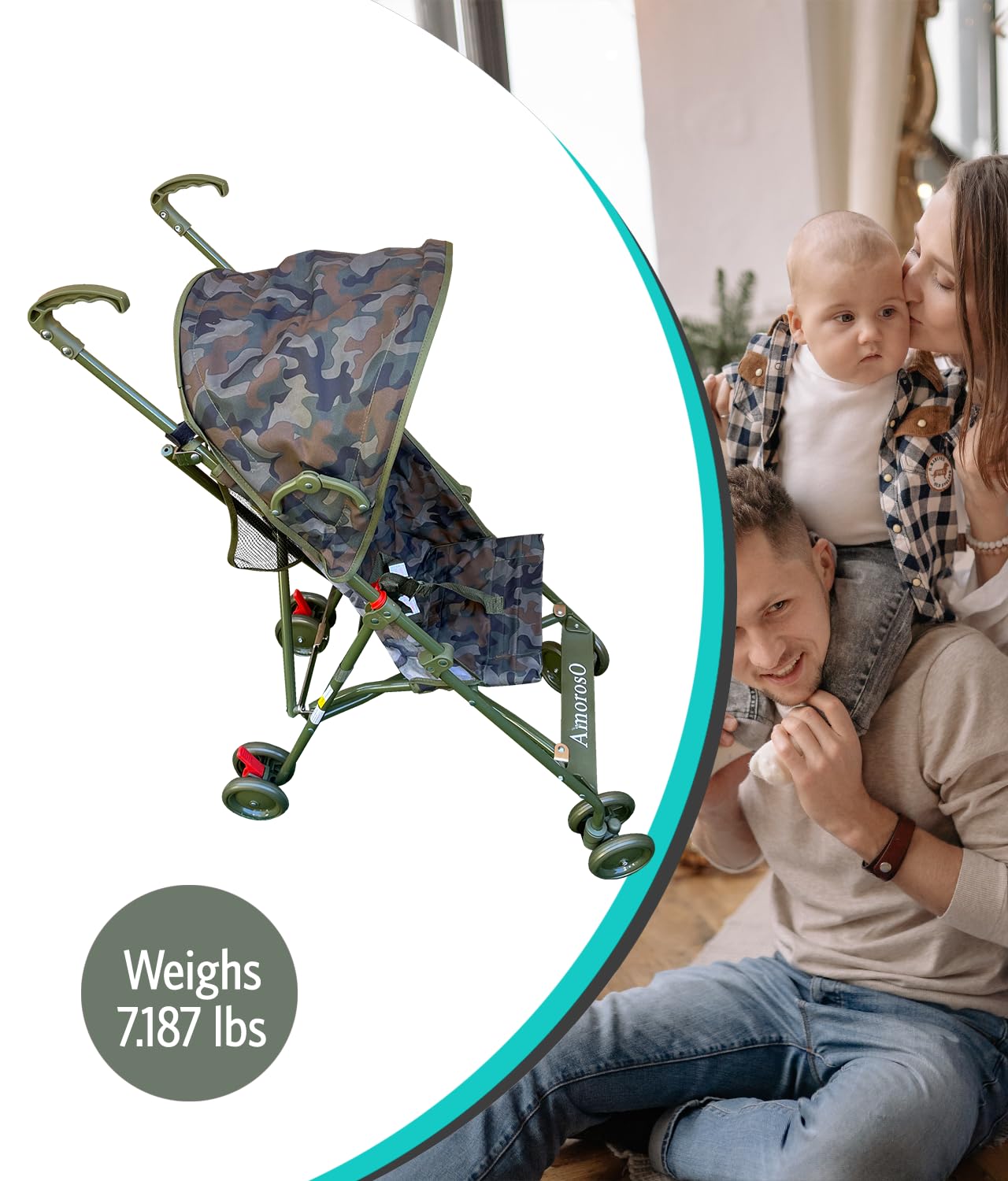 AmorosO Single Umbrella Stroller for Toddler - Travel Stroller for Babies - Sun Protection Cover - Nylon Fabric Material - Metal Frame - PP Plastic Handle Material - Camouflage