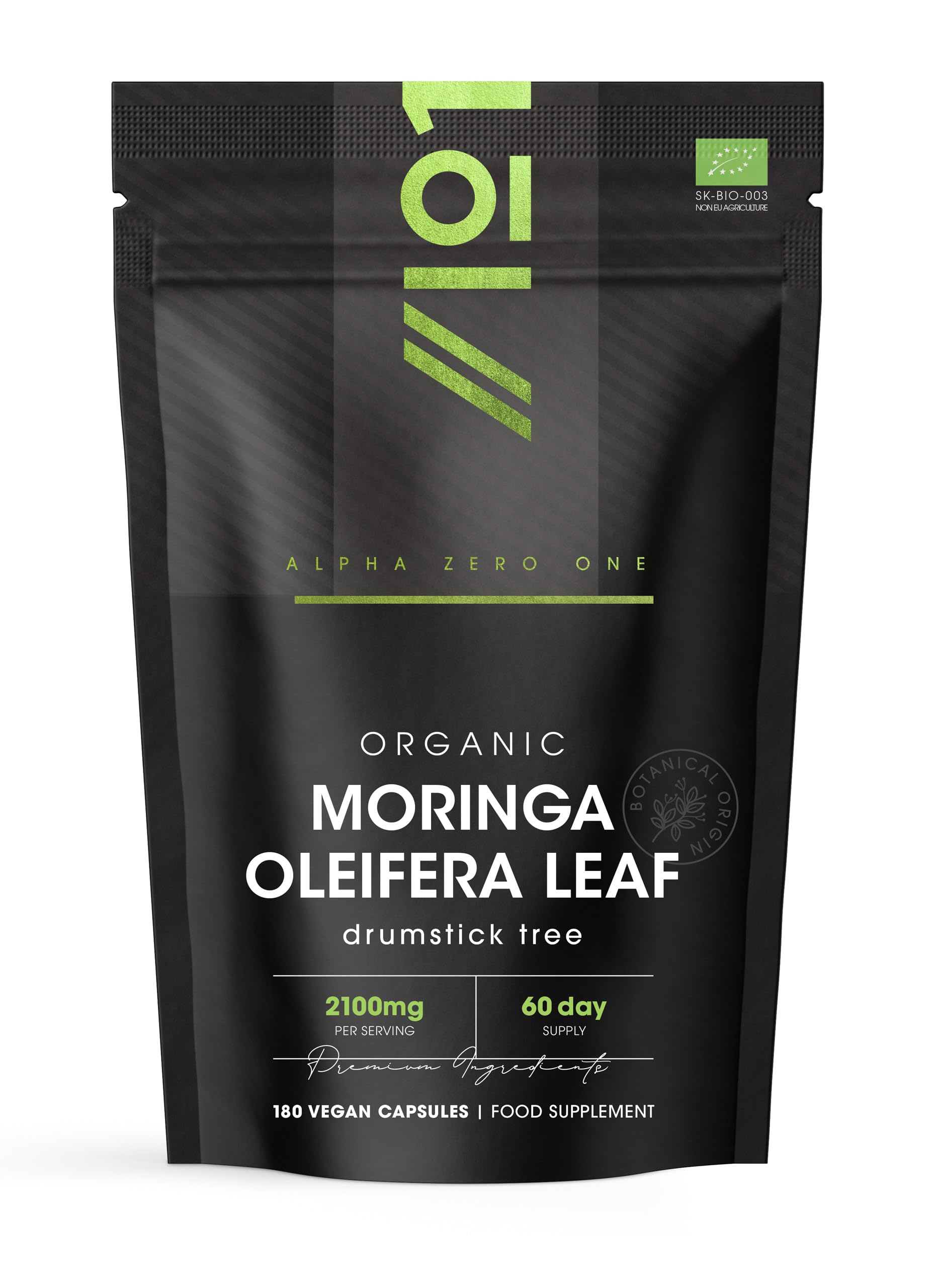 Organic Moringa 2100mg – 180 Vegan Capsules – Raw Moringa Oleifera Leaf Supplement – Rich in Vitamins, Antioxidants & Amino Acid – by Alpha01