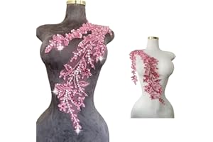 ARTISTRYXB Handmade Shining Acrylic Rhinestones on lace Applique Sewing Beads Stones Trim Patches Accessories for Wedding Dress 4.3X 23.6inches (Pink)