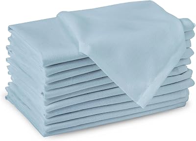 Encasa XO Ice Blue Cloth Napkins Set of 12 17x17 Cotton Dinner Napkins