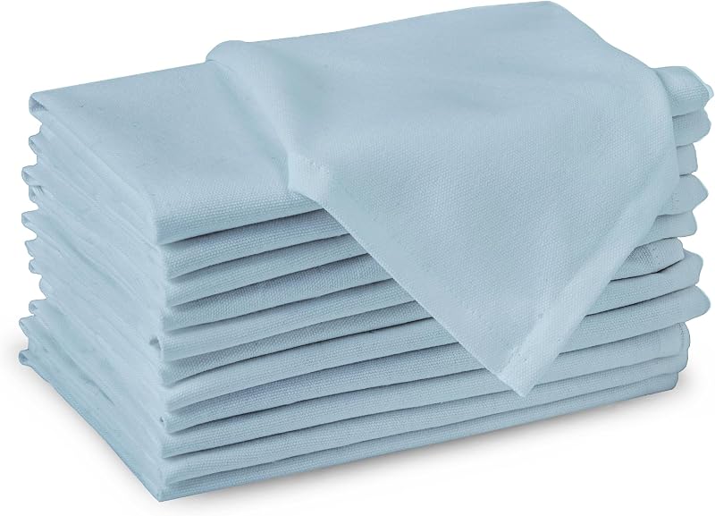 Encasa XO Ice Blue Cloth Napkins Set of 12 17x17 Cotton Dinner Napkins